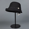 Detail of black Japanese paper weave sun hat with metallic studs and crystal decoration - M(56-58cm) / Black