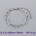 Silver 5.5mm stainless steel paperclip link bracelet with adjustable lobster clasp - Paperclip Chain - Steel Color