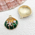 Enamel scallop shell pendant with pearl and starfish charms for DIY jewelry making - 20x21mm Large Shell / Green