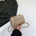 Chic beige quilted square crossbody bag with gold chain strap and elegant twist lock - Khaki