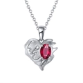 Bohemian silver necklace featuring a lava heart pendant with an oval red gemstone - Garnet White Gold Plated Approx. 4g