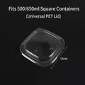 Square PET plastic lid for 500ml or 650ml kraft paper containers with tight seal - Fits 500/650ml / Square Box PET Lid