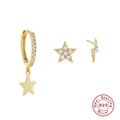 Three-piece gold 925 sterling silver earring set with star and lightning bolt charms - Gold Lightning & Star