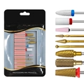 Detail of alloy and ceramic nail drill bits set in professional zipper display packaging - Drill Bit Set 02 (Gold Alloy Ceramic Mix)