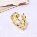 Anello regolabile in oro con design a ramo e foglie e pietre preziose colorate - Ramo Foglia con Zircone Colorato