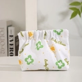 White mini shrapnel storage bag with lucky clover print for lipstick and coins - Drawstring Style / Four-Leaf Clover