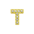 Golden 8mm letter T charm with clear rhinestones for DIY bracelet jewelry making - 8mm Gold Rhinestone Letter-T