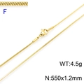Golden stainless steel snake bone chain necklace with lobster clasp 1.2mm width size F - Gold 1.2mm Width 55cm Length (KN203592-Z)
