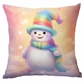 Housse de coussin de Noël avec bonhomme de neige coloré et texture de tissu doux pour canapé - 45x45cm (Sans Insert) / Bonhomme de Neige Macaron (CDR351-28)