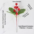 Artificial red holly berry branch with 7 berries and green leaves for festive decor - Red Pine Branch 7 Berries