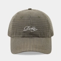 Detail of white Done embroidery on brown checkered baseball cap with visible stitching - Adjustable / Army Green