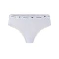 Witte geribbelde katoenen string voor dames met modieuze tailleband en kanten details - S / Wit