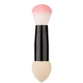 Dual-ended makeup brush with pink gradient bristles and beige sponge applicator - Bullet Tip / Nude