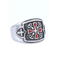 Anello punk vintage in acciaio inossidabile da uomo con croce rossa e trama a rilievo - US 7 / Argento Antico Croce Rossa