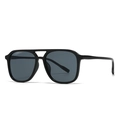 Gafas de sol cuadradas retro con puente doble y montura negra brillante - Negro