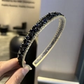 Cerchietto barocco con cristalli neri e finiture in perline dorate da donna - Nero