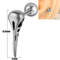 Silver bird skull stud earring with dimensions 13.33mm by 4.1mm on a plain white background - Bird Skull - Vintage Silver