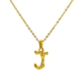 18k gold plated stainless steel necklace featuring a bamboo texture letter J pendant - Letter J(J)