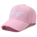 Pink baseball cap featuring white SPORT embroidery with breathable fabric and curved brim - Adjustable / Pink