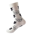 Mid-calf cotton crew socks featuring cute repeating cat patterns in a beige finish - One Size / White Hand-Drawn Cat / White