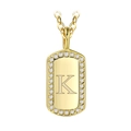 Gold plated rectangular pendant necklace with letter K and sparkling crystal border - Gold Letter K