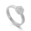 Anillo hexagonal plateado moderno con pavé de circonitas brillantes sobre acero de titanio - US 6 / Estilo Hexagonal (A款钢色KR85517-KPD) / Color Acero
