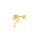 Macro detail of gold flower ear stud with crystal inlay and twisted cable accents - Clear Floral Twisted Rope Style (24081301-13)