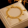Double-layer gold stainless steel bracelet with hollow butterfly charms and rhinestones - Gold