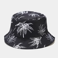 Dettaglio ravvicinato di un cappello da pescatore nero con stampe di palme bianche - M (56-58cm) / Nero Con Palme Bianche