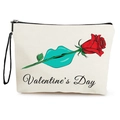 Beige canvas make-up tas met rozen- en lippenprint voor Valentijnsdag opbergruimte - Cyaan Lippen Roos Stijl