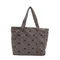 Borsa tote retrò in velluto a coste con motivo a rombi e fiocco nero in marrone-grigio - Grigio