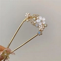 Épingle à cheveux papillon dorée élégante avec perles et strass pour style vintage - Fleurs Épanouies à Perles Fines (82#)
