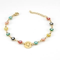 Golden stainless steel evil eye bracelet with colorful beads and letter Q pendant - Letter Q