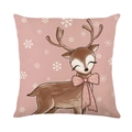 Pink Christmas pillow cover with cute cartoon deer and white snowflake linen texture - TQYM60-5 Cartoon Pink Deer