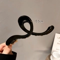 Large 13.5cm glossy black wave shark hair claw clip for thick hair styling - Lines Glossy Black-13cm