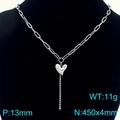Collana con ciondolo a cuore hip hop in acciaio inossidabile argento con trama e nappa lunga - Colore Acciaio (KN291945-Z)