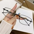 Classic rectangle black metal sunglasses with unique wavy temple design for outdoors - Black Frame / Anti-blue Light Clear Lens