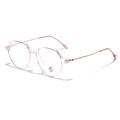 Retro TR90 geometric anti-blue light glasses with transparent pink frames and gold metal temples - Amethyst