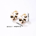 Minimalist black and white striped enamel hoop earrings with gold edges, 1.7cm length - Black+White