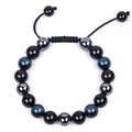 Détails des perles œil de tigre 10mm et agate mate avec cordon tressé ajustable - Mélange Oeil de Tigre Bleu Mat Hématite (Style 1) / Diamètre de perle 10mm