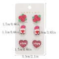 Three-pair Valentine wood stud set featuring red roses, gnomes, and leopard love hearts - Rose/Gnome/LOVE Leopard Heart Style (A-2)