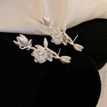 Vintage silver lotus branch earrings with floral design on silk and velvet background - Ear Clip - Silver (Single Left Ear) / Silver
