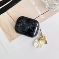 Black marble texture AirPods case with gold chain and white seashell pendant - AirPods Pro 3 (2025 Model)