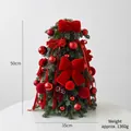 50cm mini Christmas tree with red velvet bow and festive ornaments on white background - Large Bow Set Tree (DIY Material Pack)