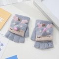 Grijze gebreide kinderhandschoenen met schattig hert-ontwerp en praktische flap - 3-7 Jaar / Vos-Grijs