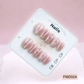 Cat eye press-on nails with bow and butterfly patterns on a white display card - XS / Lotus Pink Cat Eye Bow Grid (FMD024)
