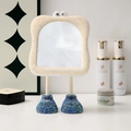 Sparkling toast-shaped desktop makeup mirror with beige and blue rhinestones finish - Rhinestone Style / Beige with DIY Rhinestone Pack