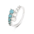 Silver-plated adjustable open ring with inlaid blue turquoise and white cubic zirconia - Platinum Color (Item:MAR144)