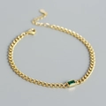 Elegant s925 silver tank chain bracelet in gold finish with a square emerald gemstone - 925 Silver / Gold