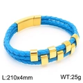 Three-layer braided leather bracelet in bright blue with a golden magnetic clasp - Blue Leather Gold (KB83968-K)